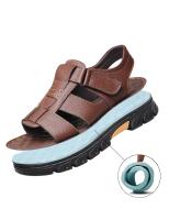 Sandalias Para Hombre Ajustables De Color Sólido Con Suela De Goma Duradera Y Comodidad Respirable PU Para Caminar Al Aire Libre - details 4