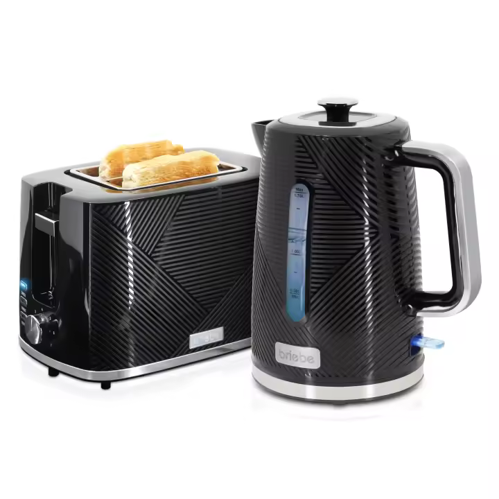 Briebe SKT1170BLK Elegance Set Tostadora Pan Ranura Ancha 2 Rebanadas + Hervidor  Agua Eléctrico 1,7L Inalámbrico, 2200W, Negro - 1
