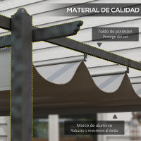 Outsunny Pérgola de Aluminio 4x3 m Cenador de Jardín con Techo Retráctil Tela de Poliéster y 8 Orificios de Drenaje para Patio Terraza Exterior - details 0