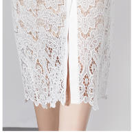 Vestido De Mujer Verano Corto Manga Tirantes Cuello Enrollado Blanco Lace-up Vestido De Oficina Lady Silueta Recta Midi Polyester - details 6