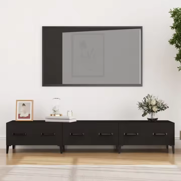 Mueble de TV madera contrachapada negro 150x34,5x30 cm - 1