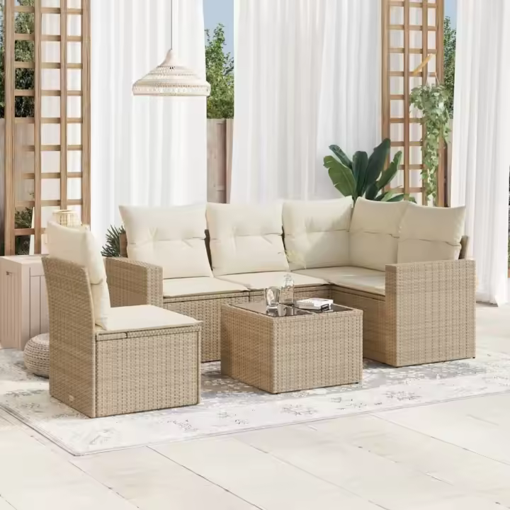 vidaXL Juego de sofás jardín con cojines 6 pzas ratán sintético beige - 1
