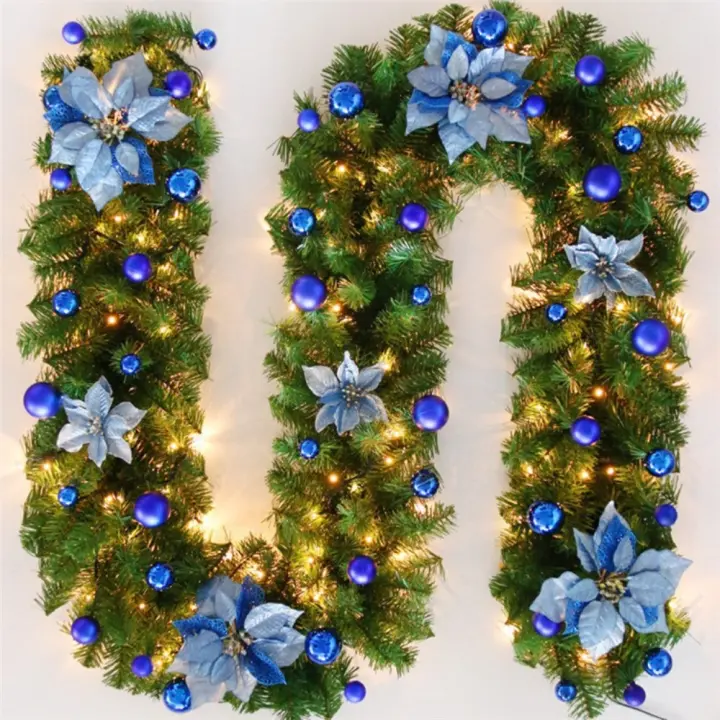 Guirnalda Navideña Colgante Para Puerta Con Bolas De Navidad 2.7M Corona Artificial Con Luces LED Decoración De Navidad Rattan - 1