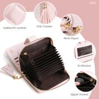 Cartera para tarjetas de crédito para mujer, tarjetero de piel acolchada con bloqueo RFID, tarjetero con cremallera, bolsillo para monedas con cremallera y ventana para DNI - Rosa - details 1