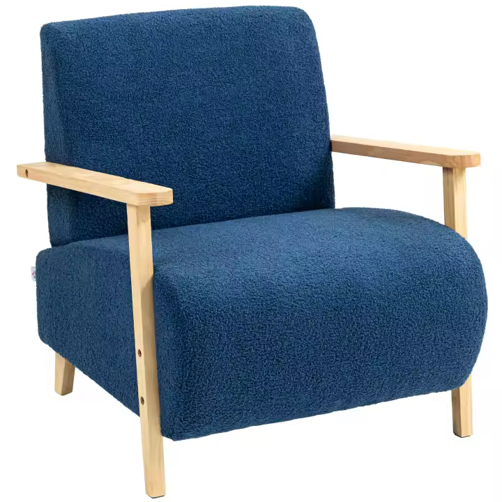 HOMCOM Sofá de 1 Plaza Tapizado en Borreguito Sofá de Salón de 74,5 cm con Acolchado Grueso Reposabrazos y Patas de Madera para Dormitorio Sala de Estar - 1
