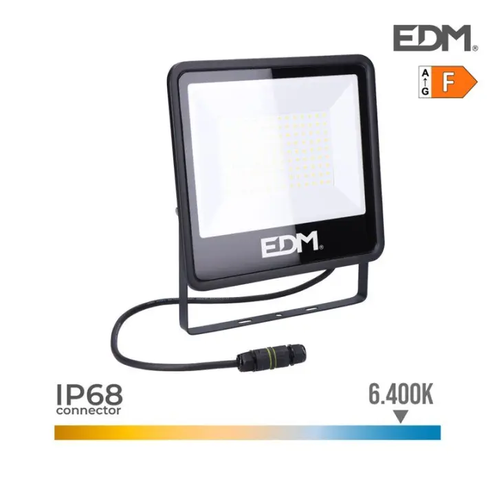 Edm Foco Proyector LED 100W 8200lm 6400K Luz Fría Black Series 24,6x22,8x2,9cm - Alta Potencia - 1