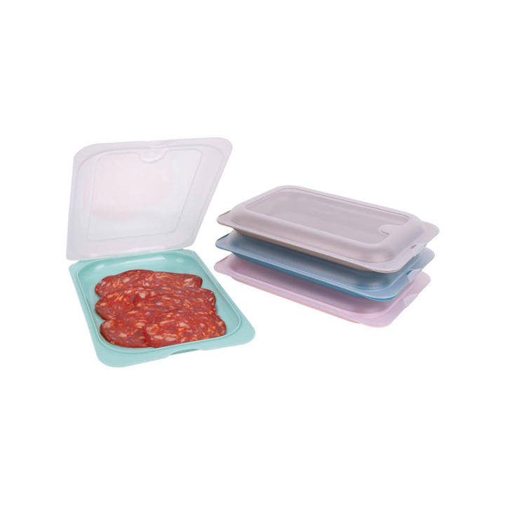 Set de 4/6 Unidades Porta Embutidos y Alimento Fresh, Libre de BPA, Reutilizables, Apilables, Apto Lavavajillas y Microondas, color morandy
