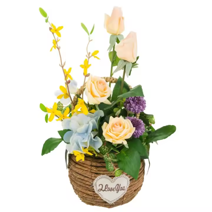WANDERLUST DECO Cesta de cuerda con ramo de flores 24x23x48h cm.Tiene 1 puerta - 1