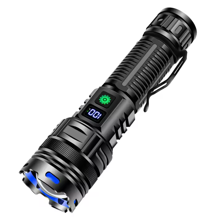 Nueva linterna de luz potente recargable con pantalla digital, láser blanco, LED, iluminación exterior, linterna recargable con zoom multifunción - 1