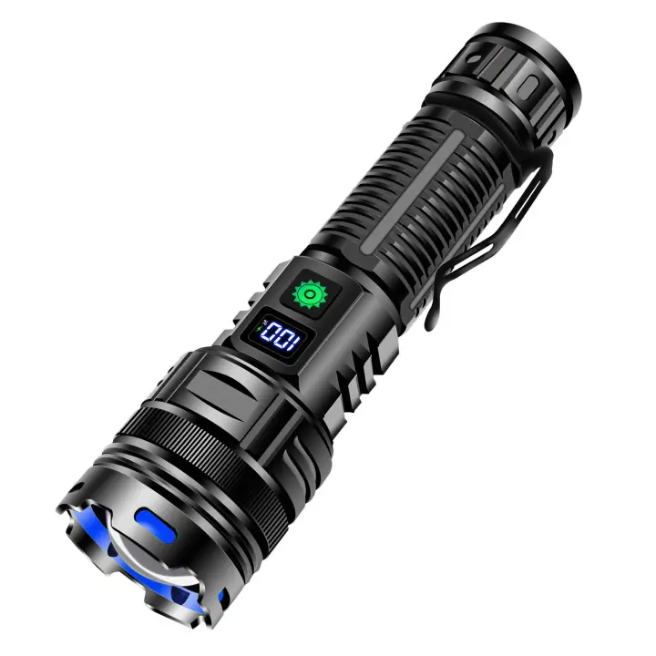 Nueva linterna de luz potente recargable con pantalla digital, láser blanco, LED, iluminación exterior, linterna recargable con zoom multifunción - 1