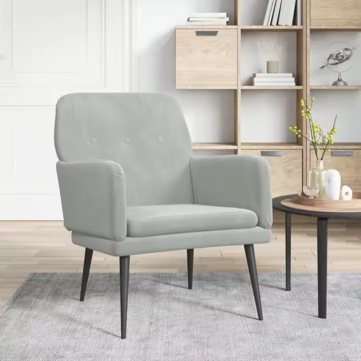 vidaXL Sillón de terciopelo gris claro 62x79x79 cm - 1