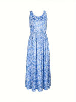 Nuevo Vestido De Mujer Verano 2024 Floral Cuello Redondo Sin Mangas Plisado Cómodo Largo Hasta El Tobillo Estilo Oficina - details 4