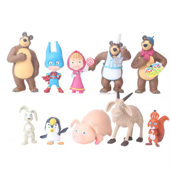 Juguete De Peluche Masha 10 Piezas Para Niños Figura De Acción Masse Bear PVC Edad Recomendada 14+ Años Decoración De Habitación - 1