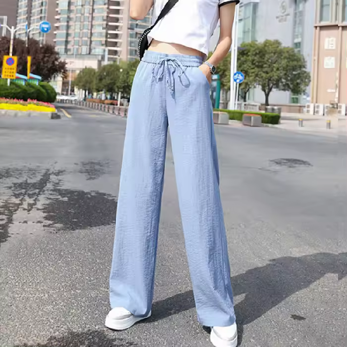 Pantalones Anchos De Veludo Para Mujer Cintura Alta Ajustables Tendencia Primavera Otoño 2024 Estilo Casual Con Volante - 1