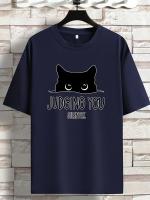 Camiseta De Verano Para Hombre 100% Algodón Pura Estampado De Gato Silencioso Casual Deportiva Manga Corta Cuello Redondo Top Transpirable Ligera Secado Rápido Protección Solar Estirable Sostenible Arrugas Evitadas - details 0