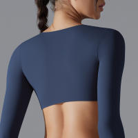 Yoga manga larga ajustado Sexy transpirable secado rápido deporte sujetador gimnasio Push Up a prueba de golpes alta intensidad Pilates ropa mujeres - details 14