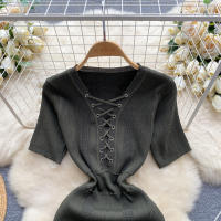 Vestido Bodycon Elegante De Encaje Frontal REALEFT Para Mujer Verano 2024 Nuevo Estilo Vintage Slim V-Neck Longuerza Mini - details 11