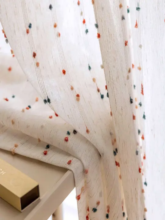 Cortina Transparente Bordada Arco Iris Con Diseño De Anillas Para Sala De Estar Dormitorio O Decoración De Balcones Lavable En Máquina - 1