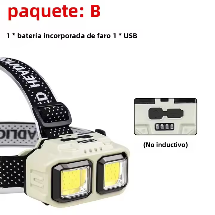Lámpara Frontal LED Recargable Con Sensor COB Para Camping Pesca Y Mineria Luz Torch Flashlight Impermeable Con Carga USB - 1