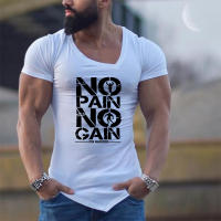 Camiseta De Algodón Para Hombre Con Cuello En V Y Manga Corta Transpirable Y Ajustada Para Gimnasio Y Entrenamiento Estilo Casual Con Bajo Irregular - details 10