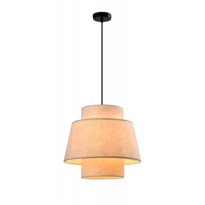 Lámpara colgante de techo de metal negro con pantalla de tela beige jaspeado. (DISPONIBLE PLAFÓN A CONJUNTO). Ref. 6012/400P - 1
