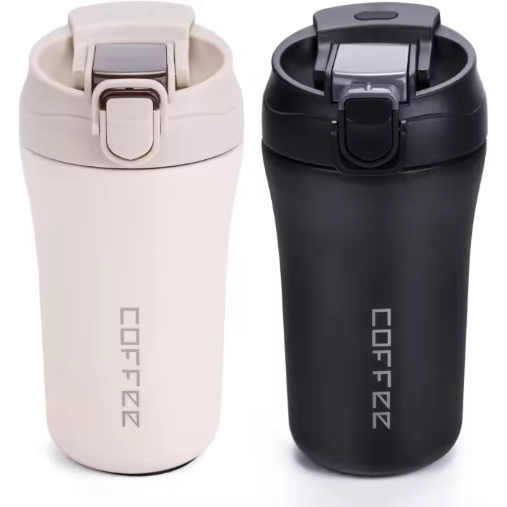 XIAPIA Tajas Térmicas Portátiles, 2 Pcs Termos Café para llevar, Taza de viaje Aisladas 400ml, Potto Botella de Acero Inoxidable - 1