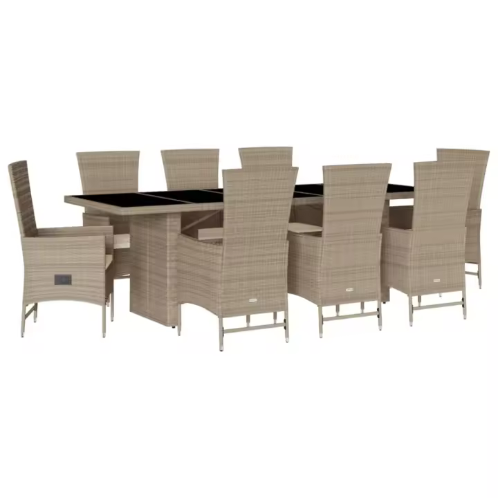 vidaXL Set comedor de jardín 9 pzas con cojines ratán sintético beige - 1