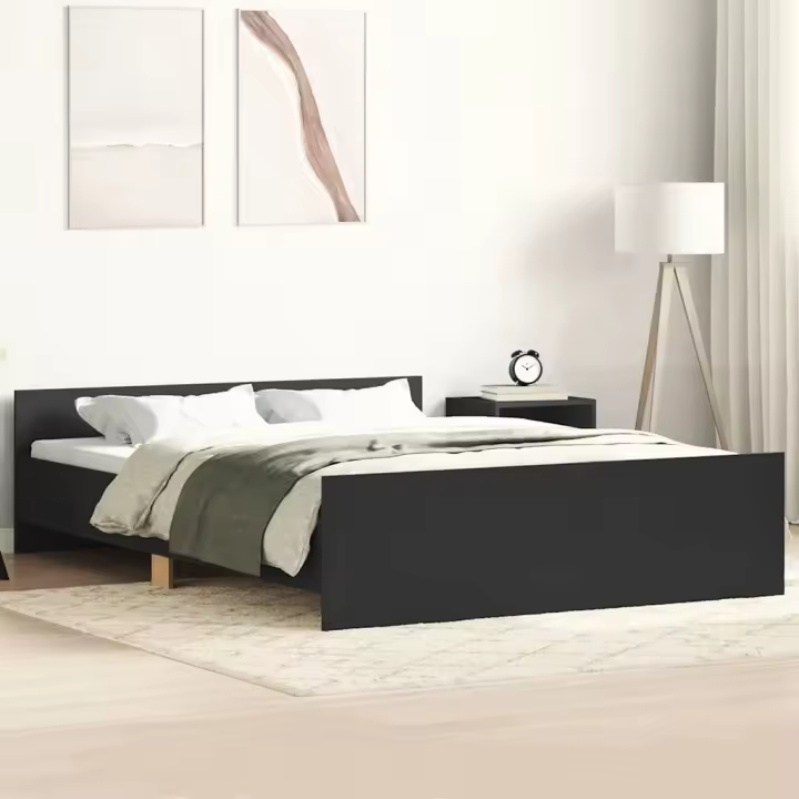 Estructura de cama con cabecero piecero negro 120x190 cm - 1