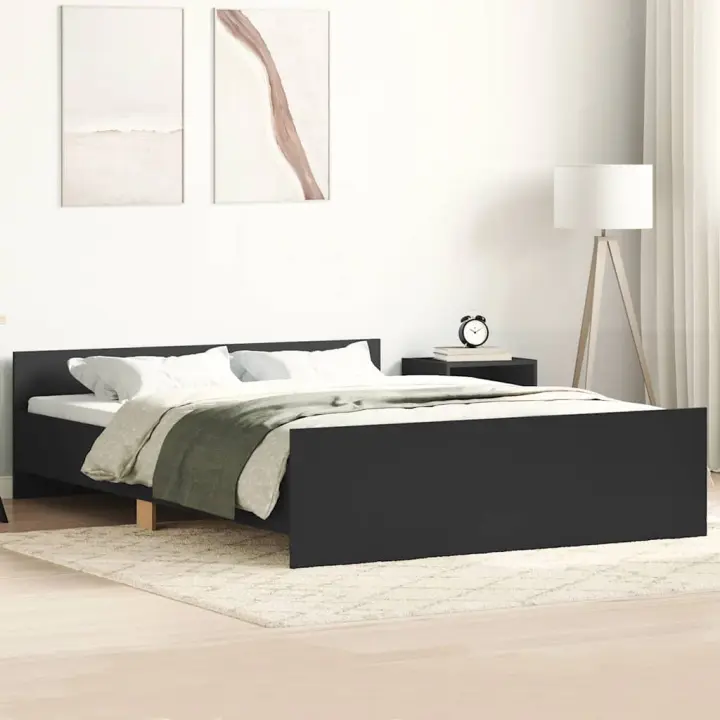 Estructura de cama con cabecero piecero negro 120x190 cm - 1