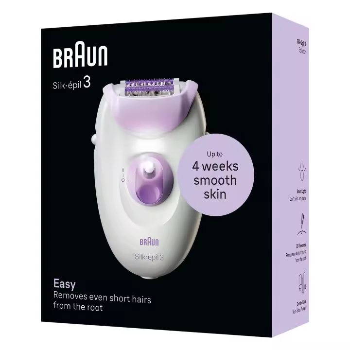 Braun Silk·épil 3 3-000 – Depiladora eléctrica con 20 pinzas, luz Smartlight, cabezal de masaje, 2 velocidades, elimina vello corto desde la raíz, piel suave hasta 4 semanas, diseño ergonómico, uso con cable - 1