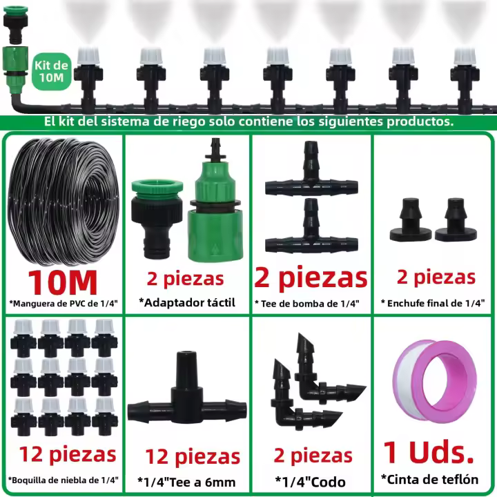 Sistema De Riego Automático Portátil 10-20M Con Rojellones De Niebla Misting Para Jardín Con Conector De Tee 4/7mm Para Patio - 1