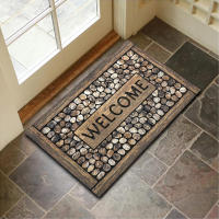 Alfombra De Entrada Decorativa Para Piso De Hogar Con Patrón De Piedra Y Madera Antideslizante Lavable Sencilla Lujo Ligero Para Baño Y Cocina - details 6
