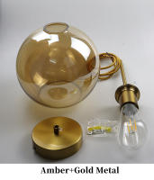 Lámpara Colgante De Vidrio Sférico Minimalista Nórdica En Ambar Fumé Gris Con Metal Antiguo Dorado Para Decoración Interior - details 12