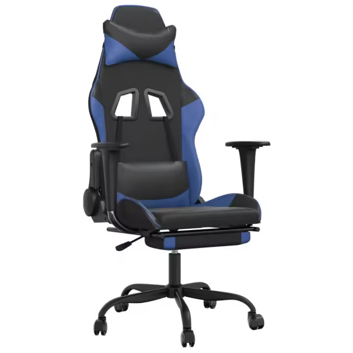 Silla Gaming Con reposapiés cuero sintético Negro Azul - 1