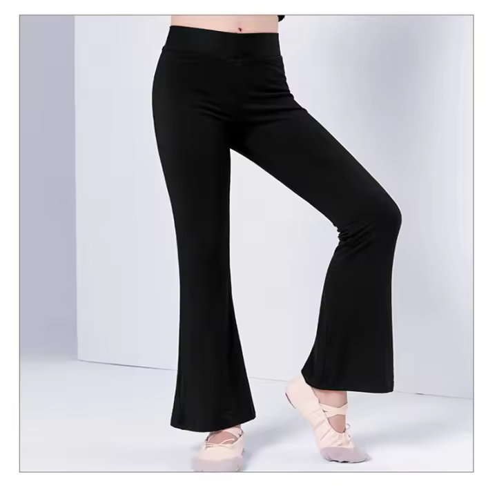Pantalones De Baile Para Niños Y Niñas Pantalones De Cintura Media Con Cierre Elástico Pantalones De Manga Larga Para Danza Latina Y Jazz Color Negro Hechos De Algodón Slim Fit - 1