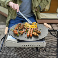 Sartén De Barbacoa De Madera Sólida Con Manija De Almacenamiento Portátil 2 Platos Para Salsa De Cocina Sartén Para Asador - details 4