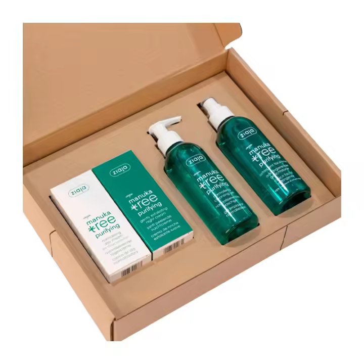 Ziaja Set Manuka Tree – Rutina Facial Completa para Piel Mixta y Grasa con Tendencia al Acné (Gel Limpiador + Tónico Astringente + Crema de Día + Crema de Noche) perfecto para regalo, set regalo - 1