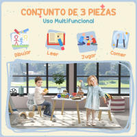 AIYAPLAY Juego de Mesa y 2 Sillas Infantiles Mesa Infantil con Sillas Respaldos con Orejas de Conejo Mesa Infantil para Guardería Sala de Juegos Blanco - details 4