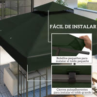 Outsunny Techo de Repuesto para Cenador 3x3 m Cubierta de Repuesto 370g/㎡ con Techo Doble con Mosquitera Protección UV 30+ Toldo de Recambio para Pabellón Gazebo - details 1