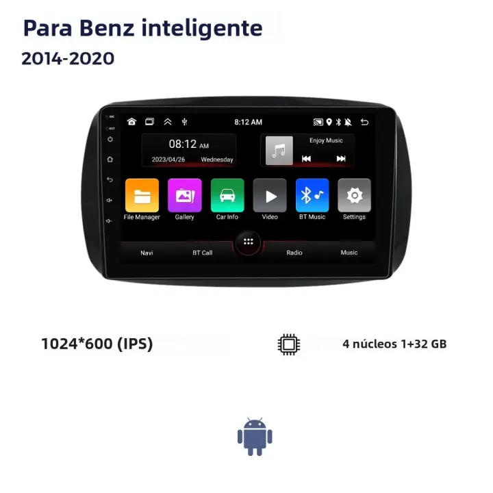 Nuevo Reproductor Multimedia Android Para Coche Mercedes Benz Smart 453 Fortwo 2014-2020 Navegación GPS RDS Estéreo Carplay Y Android Auto Con Pantalla Táctil De 9 Pulgadas RAM 2G ROM 32G - 1