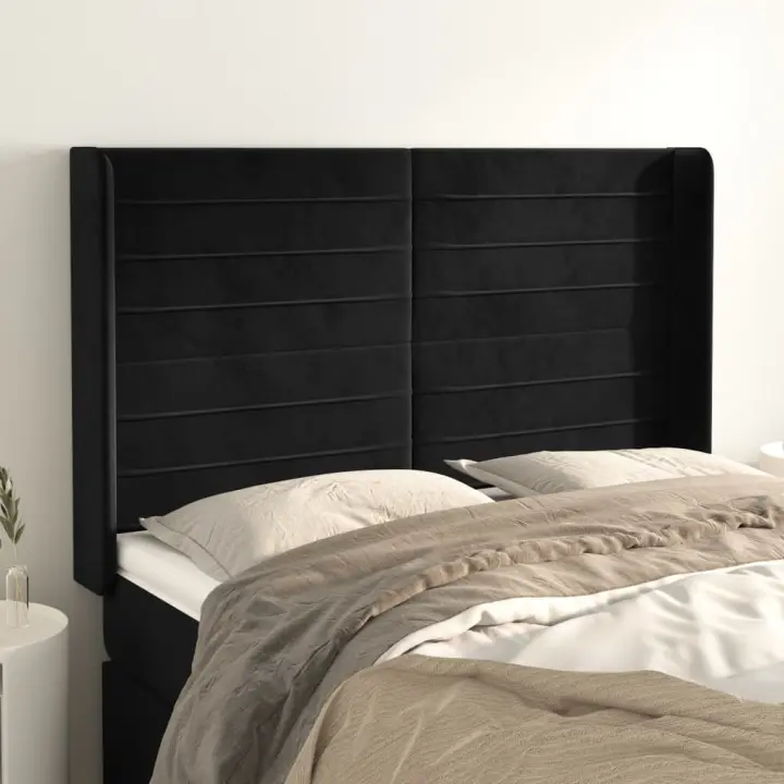 vidaXL Cabecero con orejas de terciopelo negro 147x16x118/128 cm - 1