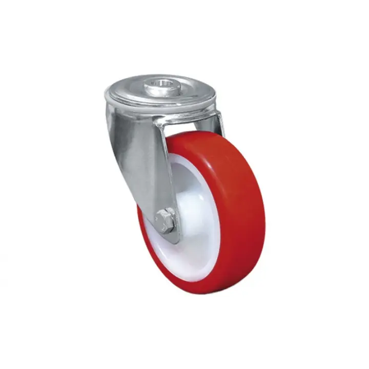Rueda de poliuretano con agujero pasante y giratoria con cojinete liso COFAN - 1