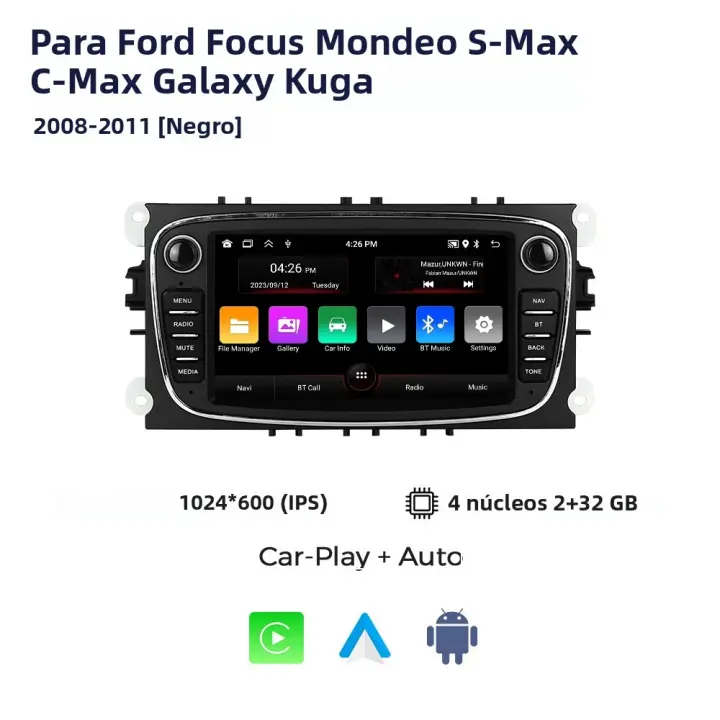 Radio Multimedia Android Auto 2Din Para Ford Focus 2 S-Max Mondeo 9 Galaxy C-Max Mk2 Mk3 Carplay GPS Wifi Conectividad Carro - 1