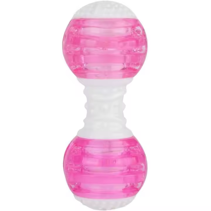 Perro Molar Juguete, Durable Juguete Mida Resistente Pet Molar Limpieza Dientes Juguetes Barbell Forma Mascotas Suministros para Varios Tipos de Perros (Rosa) - 1