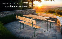 Tectake - Conjunto de muebles resistentes con revestimiento protector, Madera de abeto duradera con revestimiento repelente al agua, Conjunto de asientos estable con respaldos acoplables para hasta 8 personas, Conjunto de mesa y bancos FRANZ II, 3 piezas - details 6