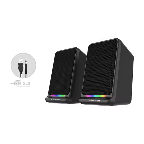 PACIFICO Altavoces multimedia con conector USB para PC con luces de colores RGB - 1