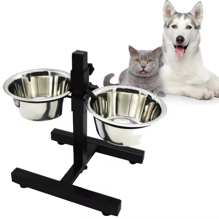 Comederos Bebedero para Perros Acero Inoxidable con Pie Soporte Juego de Cuencos Elevados Altura Ajustable 4 Tamaño Elegir - 1