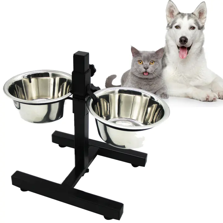 Comederos Bebedero para Perros Acero Inoxidable con Pie Soporte Juego de Cuencos Elevados Altura Ajustable 4 Tamaño Elegir - 1