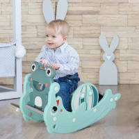 HOMCOM 3 en 1 Balancín Tobogán para Niños Aro de Baloncesto Set de Juegos Multifuncional con Superficies Suaves 18-36 Meses con Forma de Rana Delfín 72x34x47 cm Verde - details 1