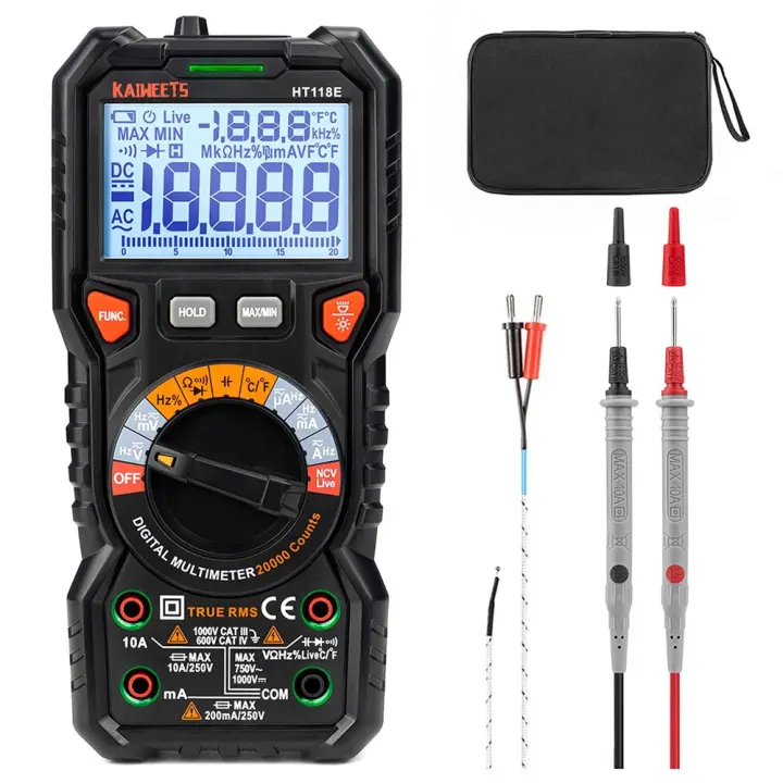 Multímetro Digital AC/DC KAIWEETS HT118E , TRMS 20000 Contadores, Pantalla de 2.7 Pulgadas, Conectores LED, Auto-Rango, Multifuncional, Amplias Aplicaciones - 1